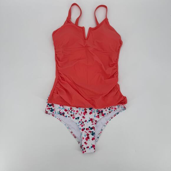 Beachsissi Women's Drawstring Side Two Piece Swimsuit Floral Print Tankini Set M - Picture 3 of 8